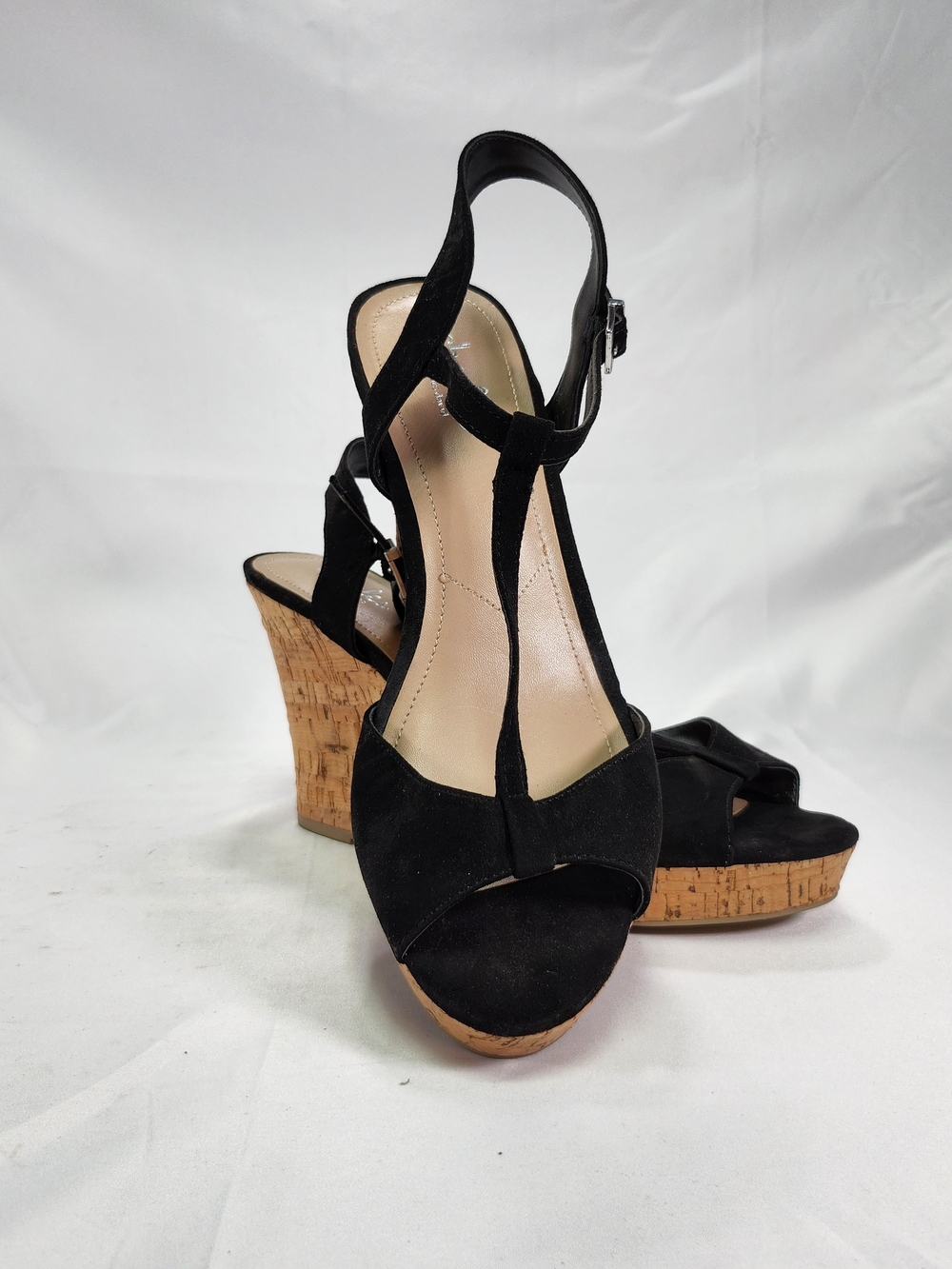 Charles By Charles David Black Suede Cork Wedge Sandals